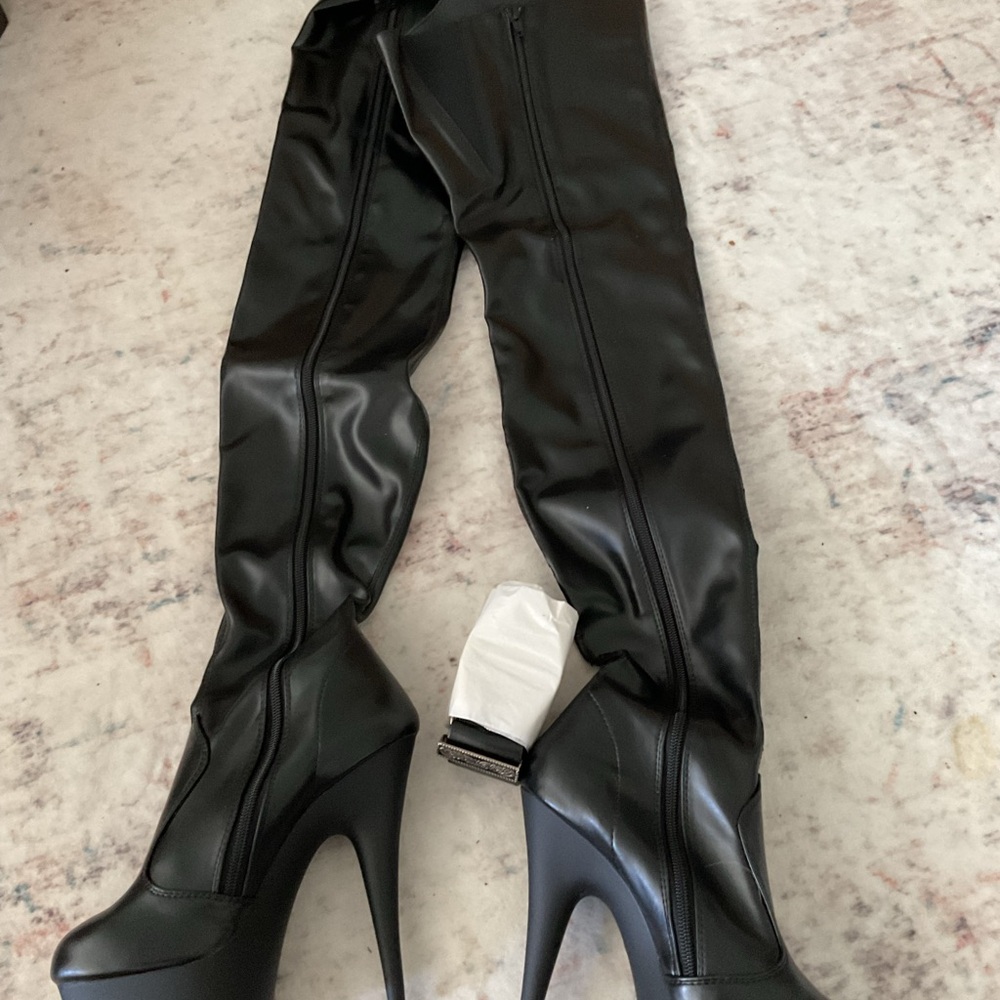Pleaser Black Over-the-Knee Stiletto Boots